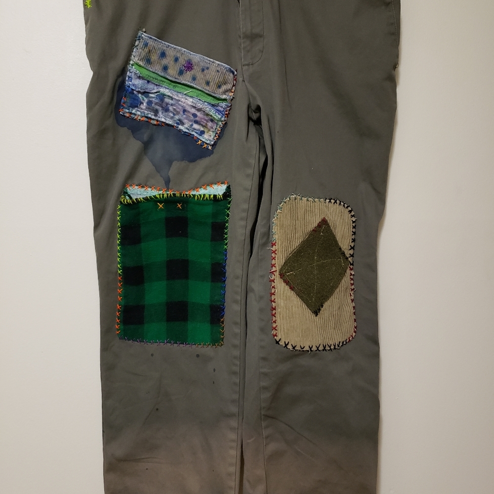 InkBlot Space Hippo Trouser Custom Patchwork Visible Mending Hand Stitched
